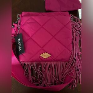 MZ Wallace Madison Flat Crossbody Fringe Bag and Pouch in Fuchsia NWT